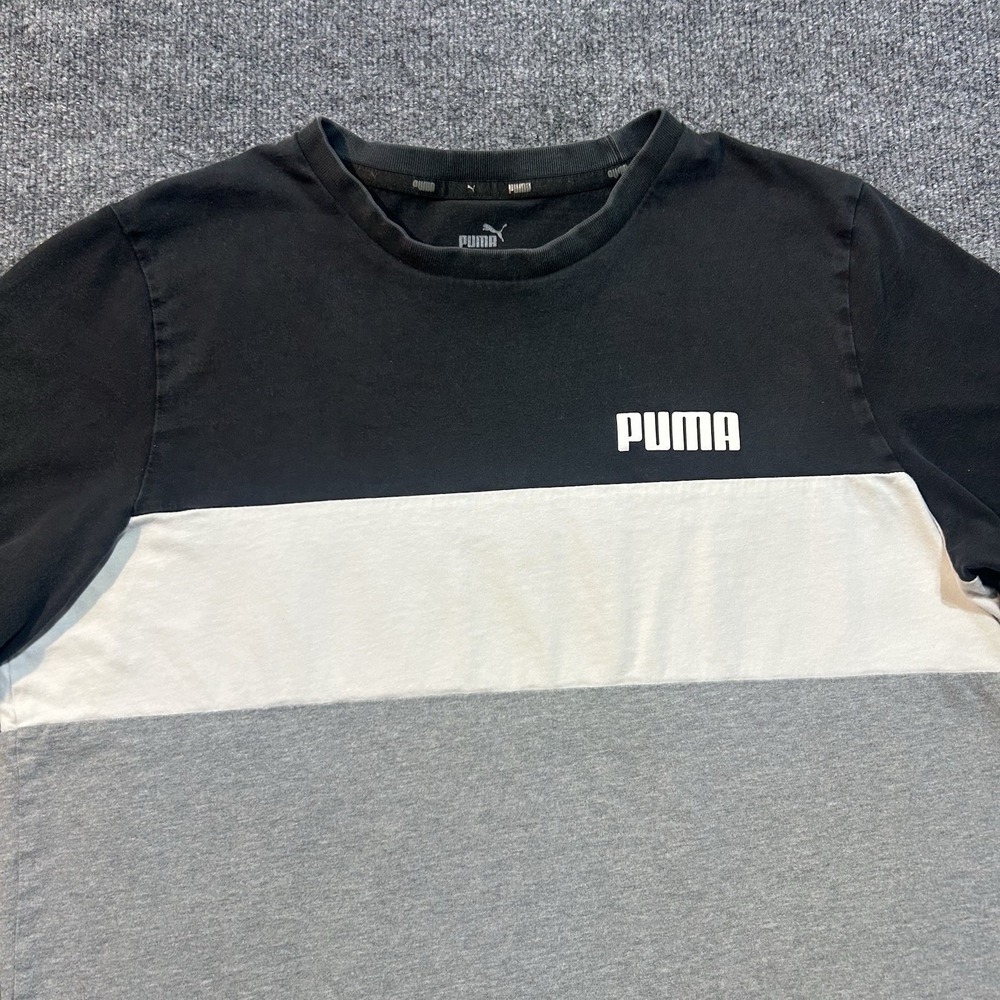 Puma Mens T-Shirt Black White Gray Block Logo L - Picture 2 of 9